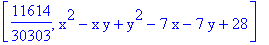 [11614/30303, x^2-x*y+y^2-7*x-7*y+28]